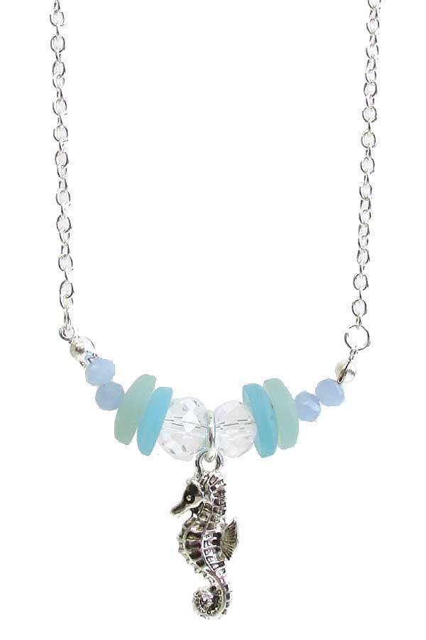 Sealife theme seaglass necklace - seahorse sea glass