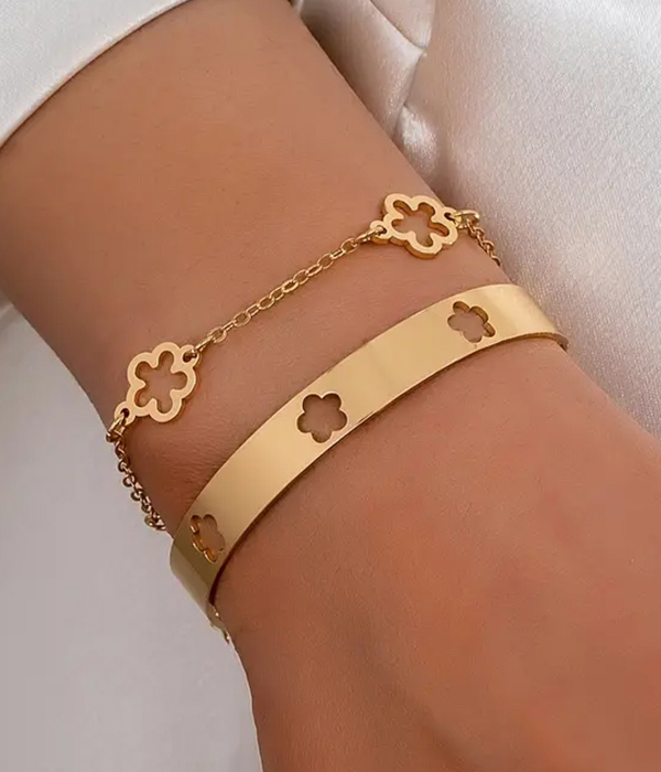 Metal bangle and chain bracelet set