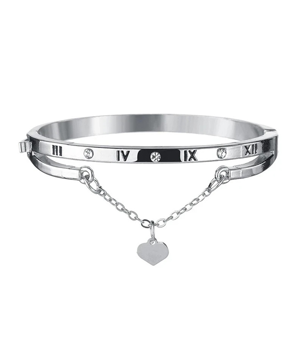 Roman letter bangle and heart charm bracelet
