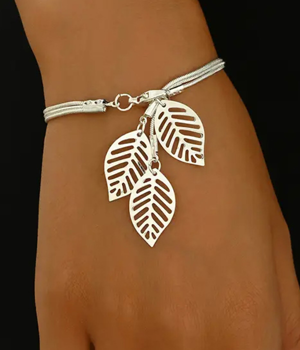 Multi layer leaf charm bracelet