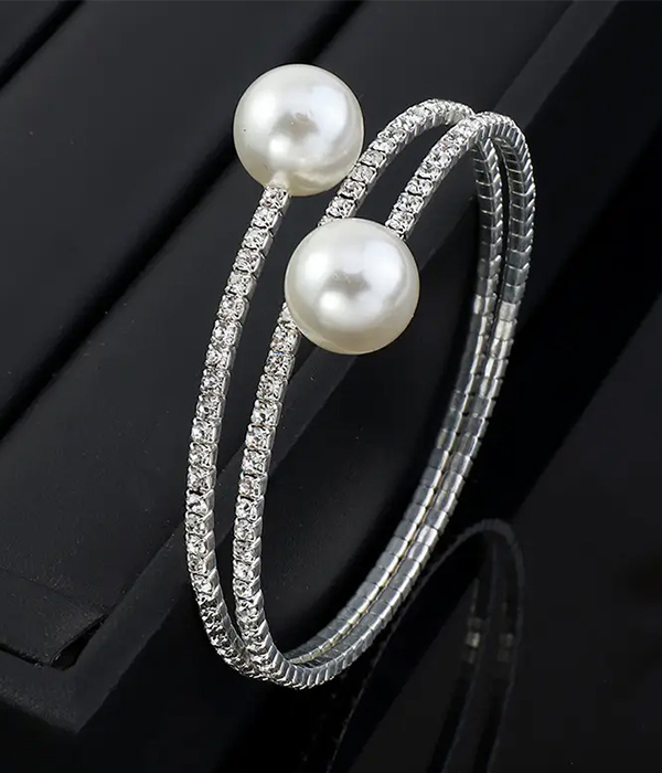 Rhinestone and pearl coil bracelet