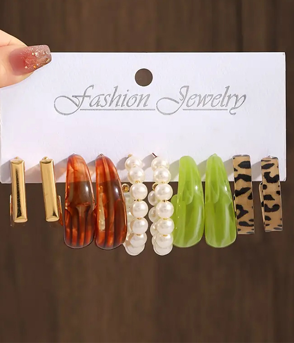 5 pair resin c hoop earring set