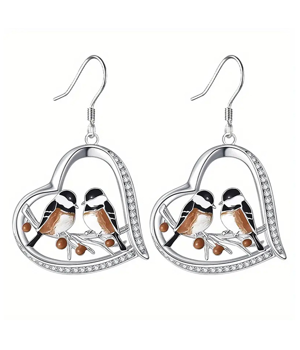 Heart and bird earring
