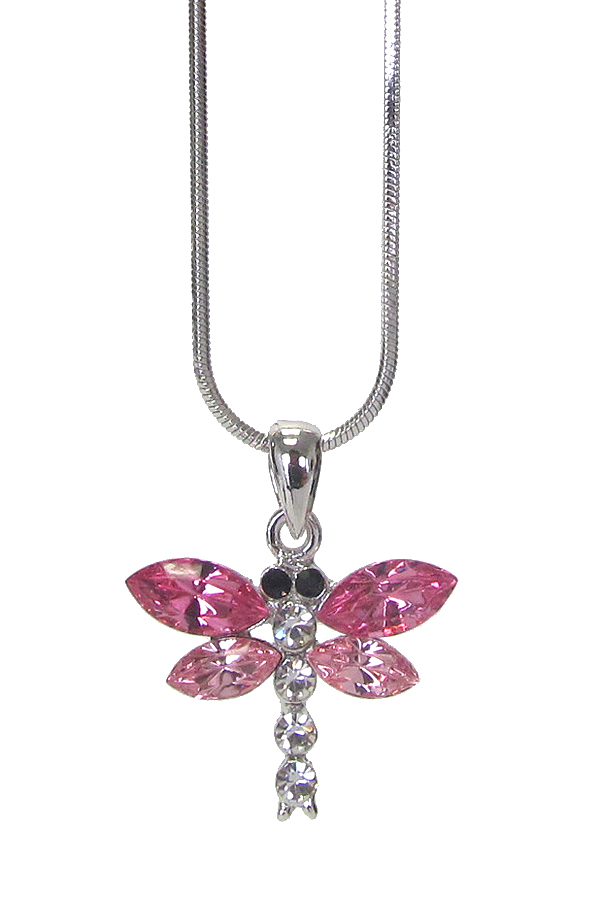 Made in korea whitegold plating crystal dragonfly pendant necklace