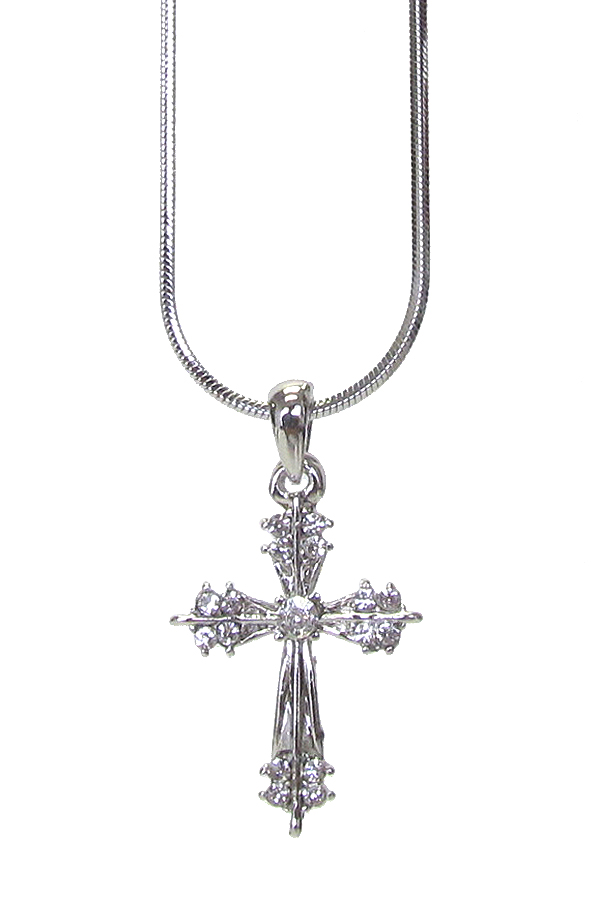 Made in korea whitegold plating crystal cross pendant necklace