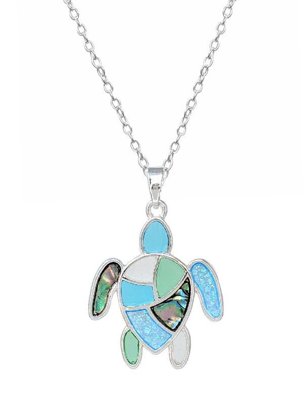 Sealife theme window epoxy necklace - turtle
