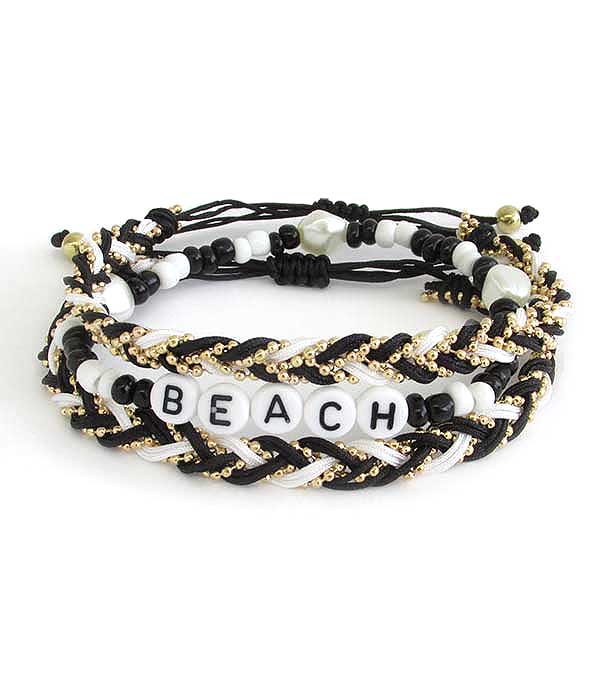 WORD BLOCK SEEDBEAD AND FRESHWATER PEARL STACKABLE STRETCH BRACELET - BEACH
