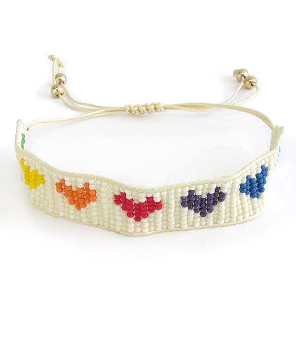 HANDMADE SEEDBEAD PULL TIE FRIENDSHIP BRACELET - HEART
