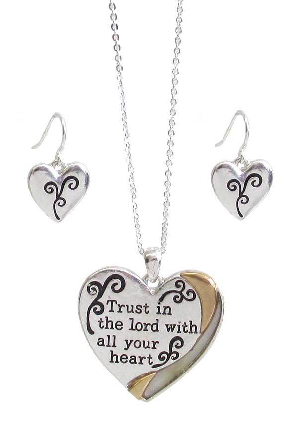 RELIGIOUS INSPIRATION MESSAGE PENDANT NECKLACE SET - TRUST IN THE LORD WITH ALL YOUR HEART