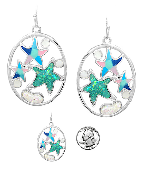 Sealife theme mix opal oval earring - starfish