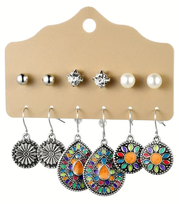 6 pair retro style mix earrings -