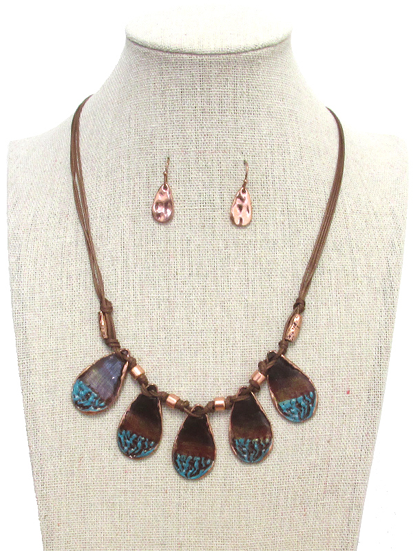 Multi patina metal tribal cord necklace set