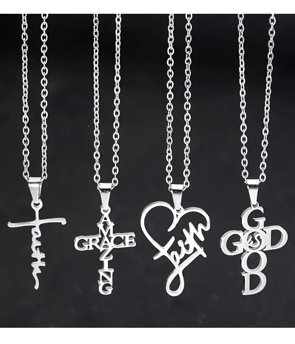 4 religious inspiration stainless steel necklace set