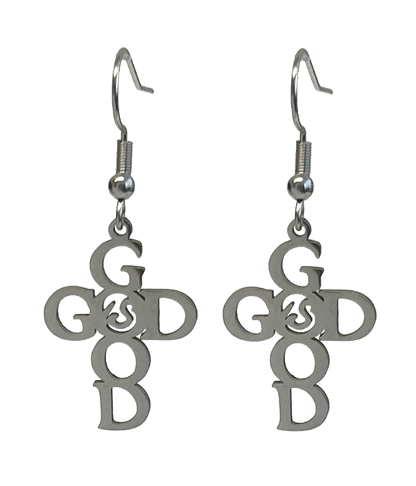 Stainless steel god is good cross earring