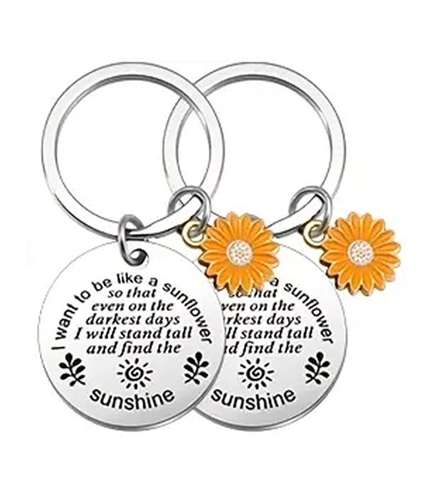 2 piece sunflower charm inspirational keychain set - sunshine