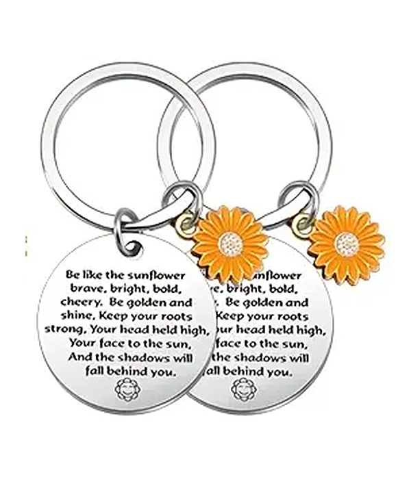 2 piece sunflower charm inspirational keychain set
