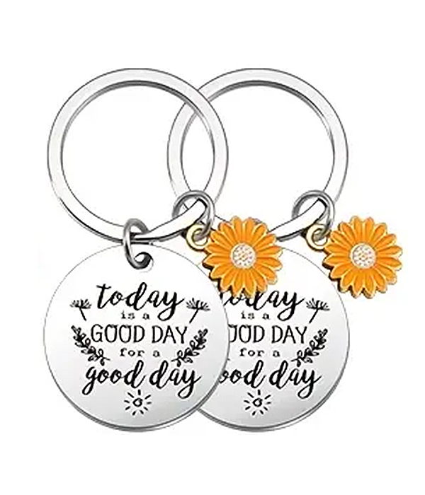 2 piece sunflower charm inspirational keychain set - good day