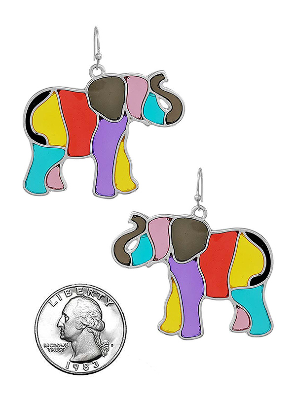 STAINED GLASS WINDOW INSPIRED MOSAIC EARRING - ELEPHANT