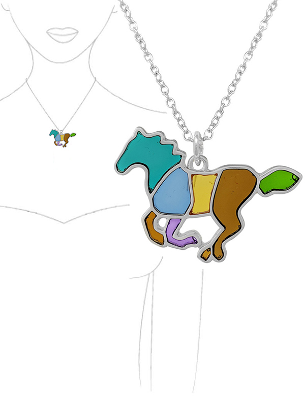 STAINED GLASS WINDOW INSPIRED MOSAIC PENDANT NECKLACE - HORSE
