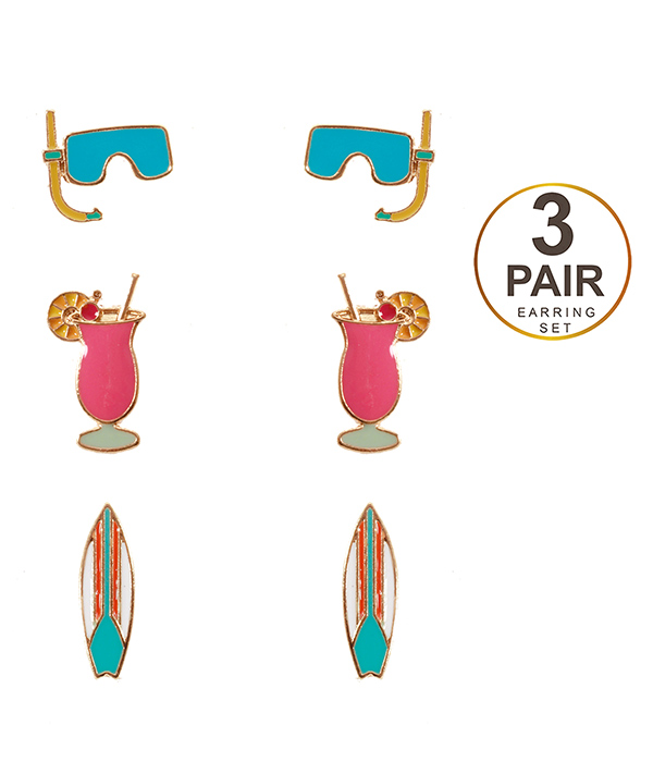 Vacation theme 3 pair earring set - scuba