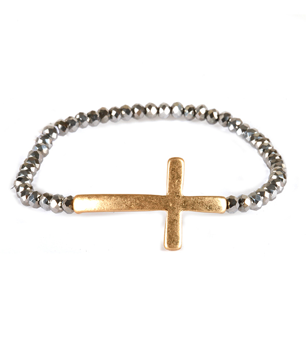 Multi facet stone cross stretch bracelet