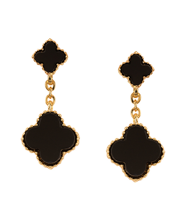 Double quatrefoil druzy dangle earring