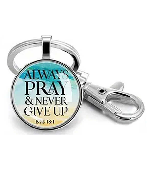 Religious inspiration puffy glass keychain - never give up
