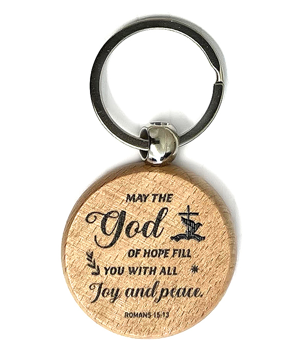 Religious inspiration message wood keychain - rom 15:13