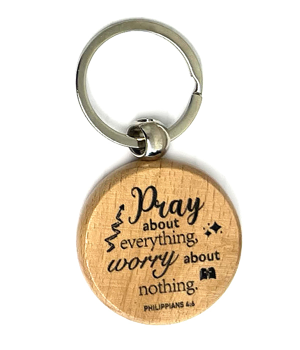 Religious inspiration message wood keychain - phil 4:6
