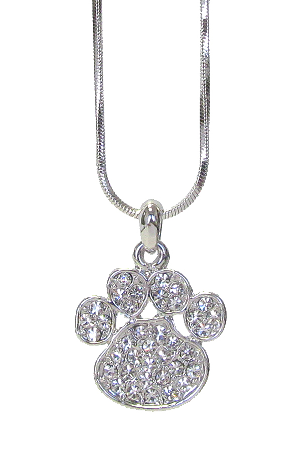 WHITEGOLD PLATING CRYSTAL PAW PENDANT NECKLACE