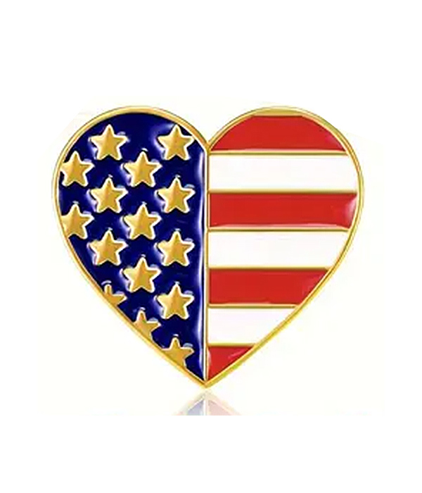 Patrioric theme american flag pin - heart