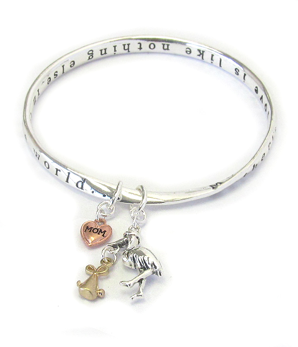 Stork charm twist bangle bracelet - mother's love