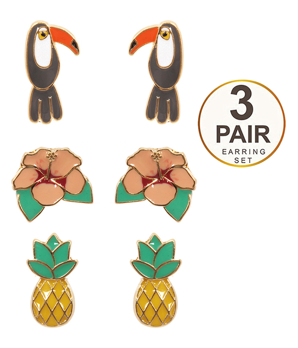 Epoxy 3 pair earring set - tropical theme