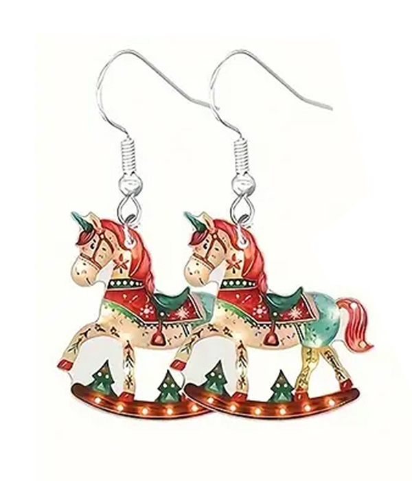 Christmas theme acrylic earring - rocking horse