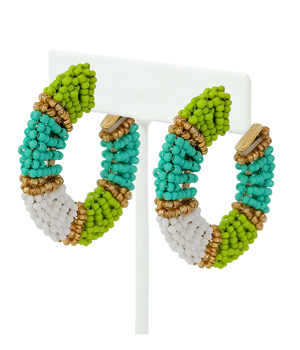 Handmade multi seedbead hoop earring