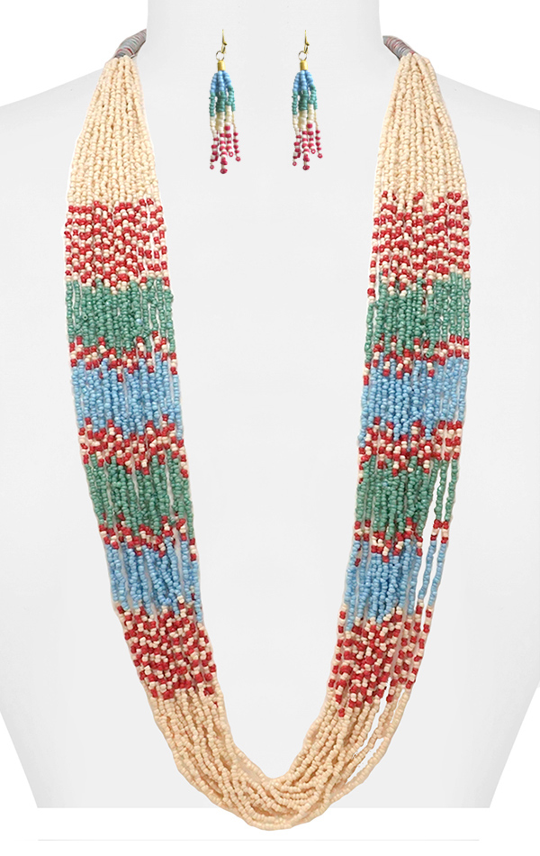 Handmade multi seedbead chunky long necklace