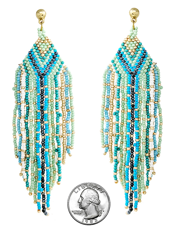 Handmade multi seedbead tassel drop earring