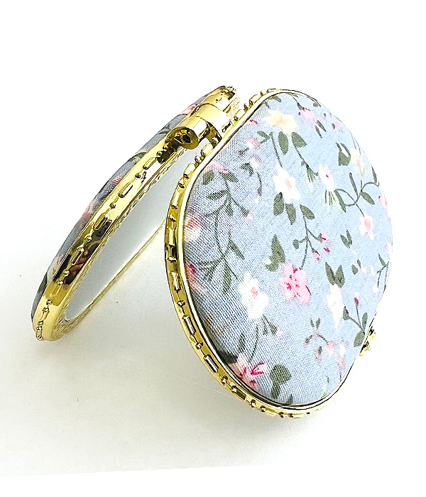 Flower pattern portable folding makeup mirror - oval