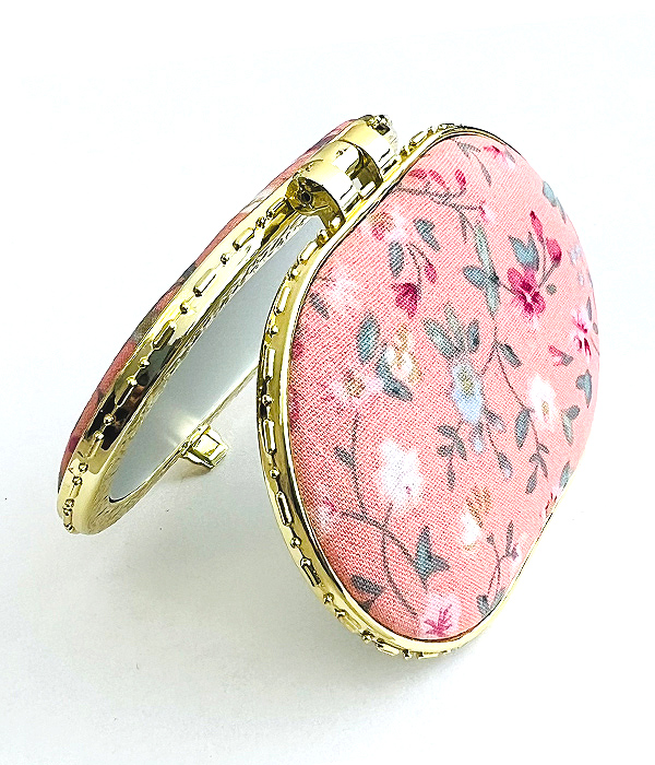 Flower pattern portable folding makeup mirror - oval