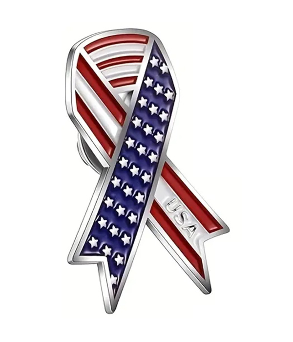 Patriotic theme american flag ribbon brooch or pin
