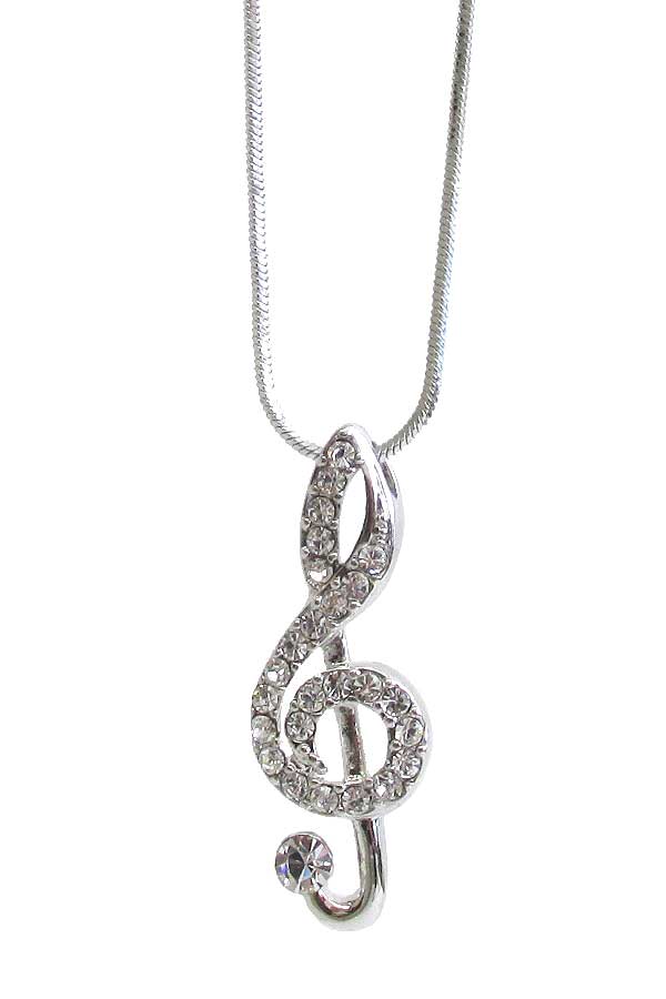 Made in korea whitegold plating music note pendant necklace - treble clef