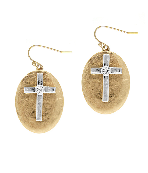 Crystal center cross earring