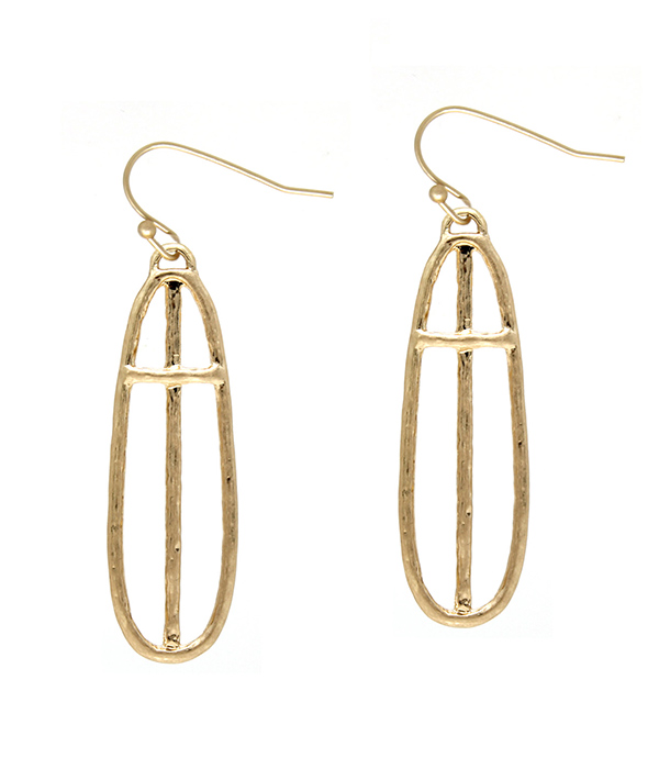 Wire metal cross oval earring
