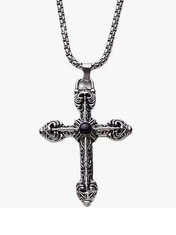 Stainless steel retro cross men's necklace