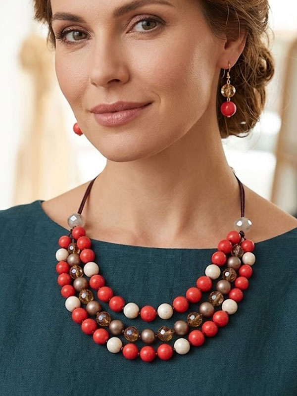 Mixed semi precious stone three layer necklace set