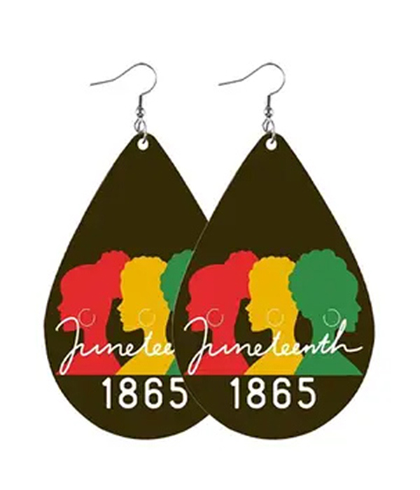 Juneteenth day theme leatherette teardrop earring - juneteenth 1865