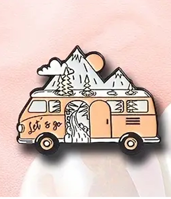Camping theme landscape brooch or pin - camping car