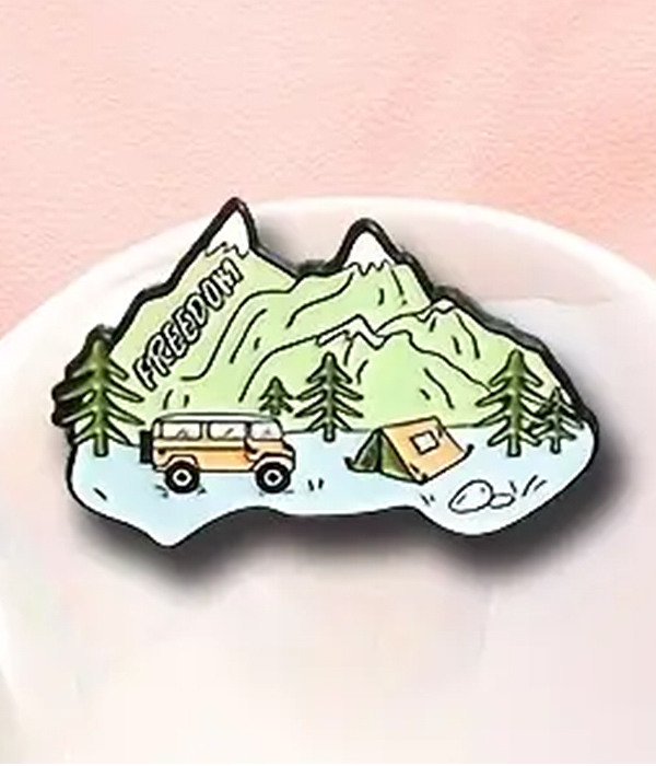 Camping theme landscape brooch or pin - mountain