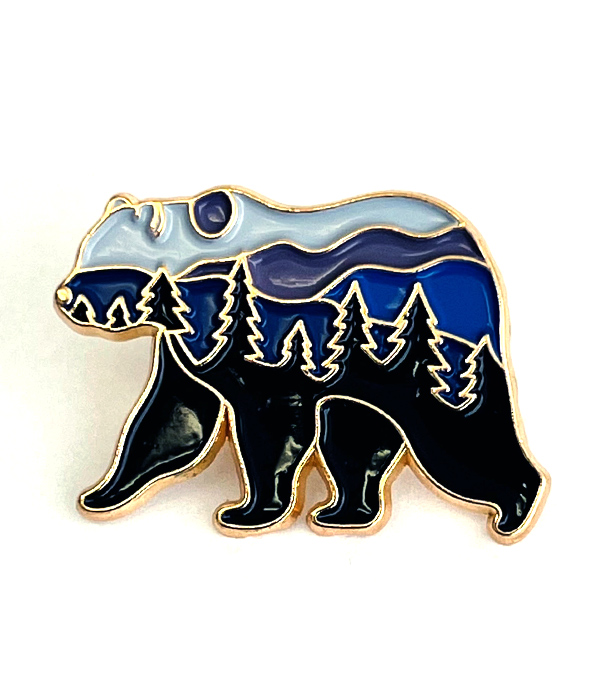Camping theme landscape brooch or pin - bear