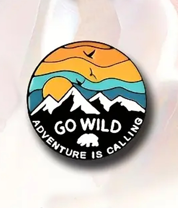 Camping theme landscape brooch or pin - go wild